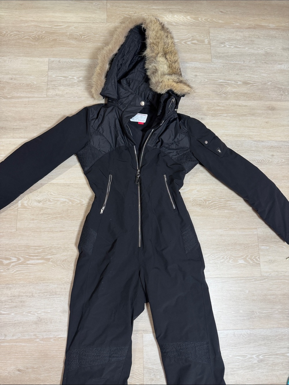 Spyder Black Women's Insulated Hooded Ski Snow Suit with Faux Fur Trim